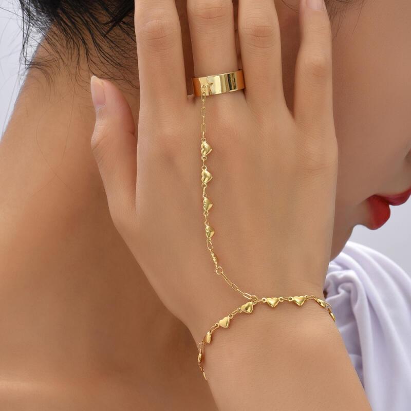 

1pc Exquisite Fashion Heart Elegant Classic Stainless Steel Plated 18k Golden Women Bracelet Ring Party Daily
