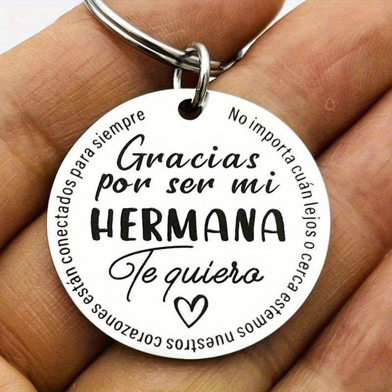 

1pc Stainless Steel Keychain For Sisters - Spanish Por Ser Design, Gift With Message