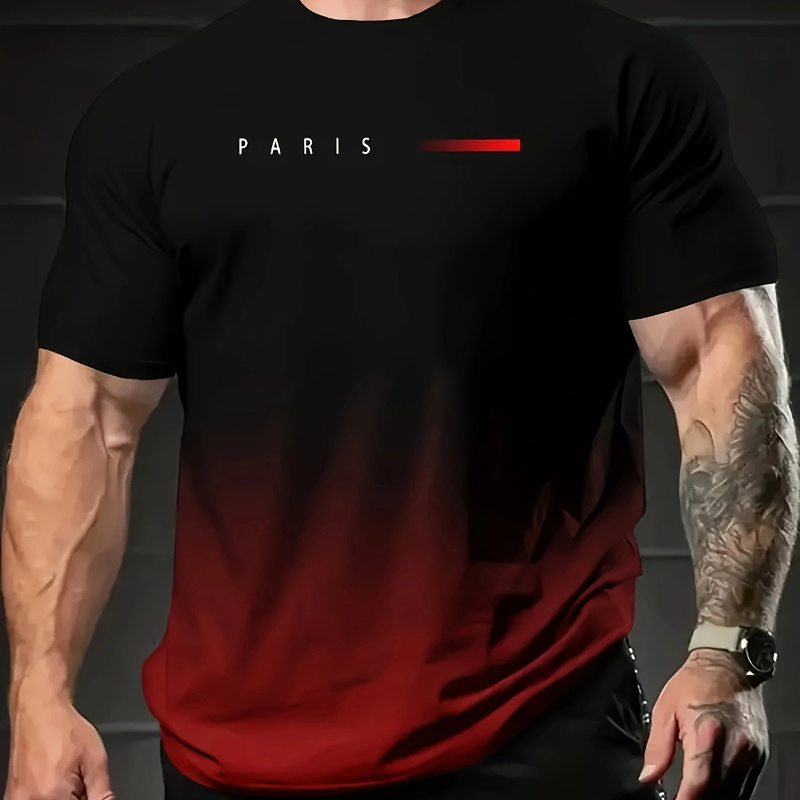 

Summer T-shirt For Men Gradient Color Paris Graphic 3d Printed T-shirts Short Sleeved Tees Men's Clothing Tops