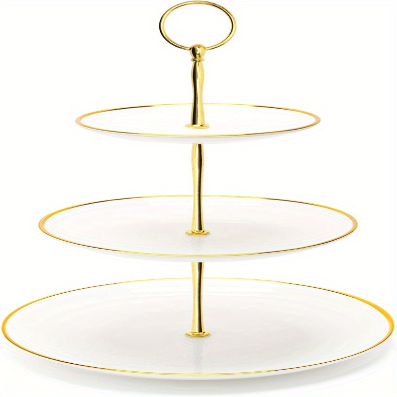 TEMU Elegant 3-tier Cupcake Stand With Golden Accents - , Showers & Weddings - Durable Plastic Dessert Display Tower