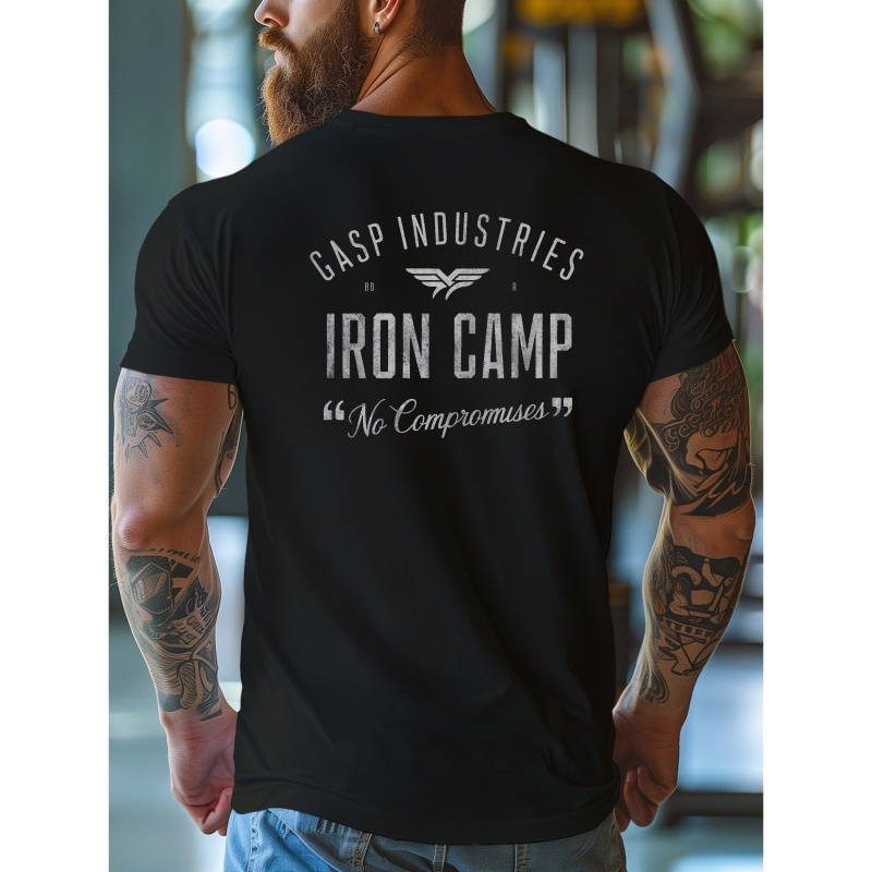 

T-shirt graphique pour hommes de Industries - T-shirt décontracté en polyester 100% avec col rond et motif géométrique, tissu tricoté légèrement élastique, taille régulière pour adultes été