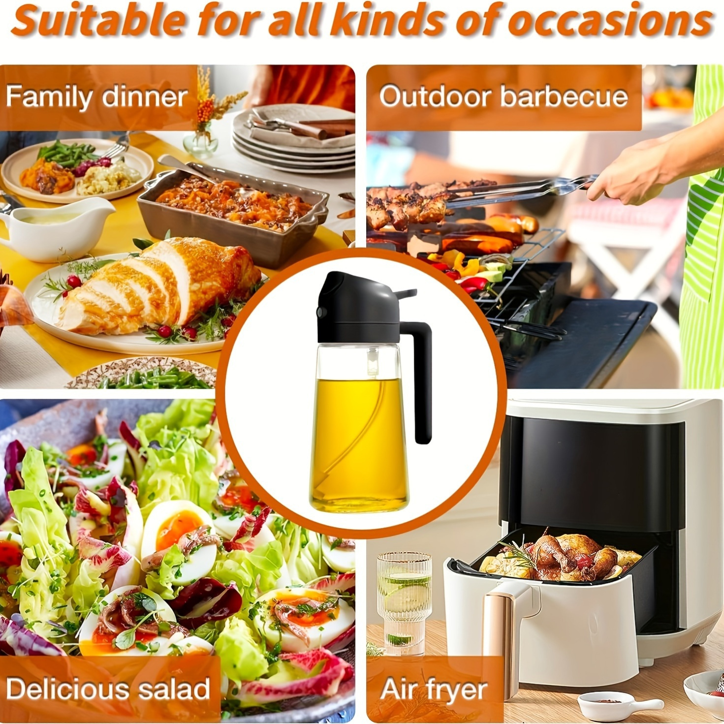 

2-in-1 Portable Olive Oil Sprayer & Dispenser - 15.89oz Plastic Kitchen Bottle For Cooking, Bbq, Air Fryer, Baking, Salad, Oil , Pourer