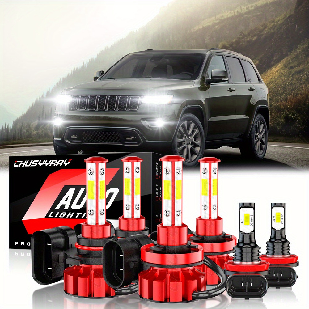 

6pcs Led Headlight High Low+fog Lights Bulbs Combo 9005/ Hb3 H11 Grand Cherokee 2014-2018 60w 6000k 38000lm Plug And Play