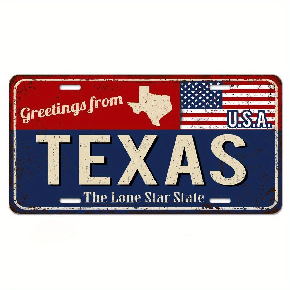 

Plaque d'immatriculation vintage en aluminium du Texas, finition mate, motif drapeau américain et étoile solitaire, plaque de vanité fantaisie 6x12 pouces