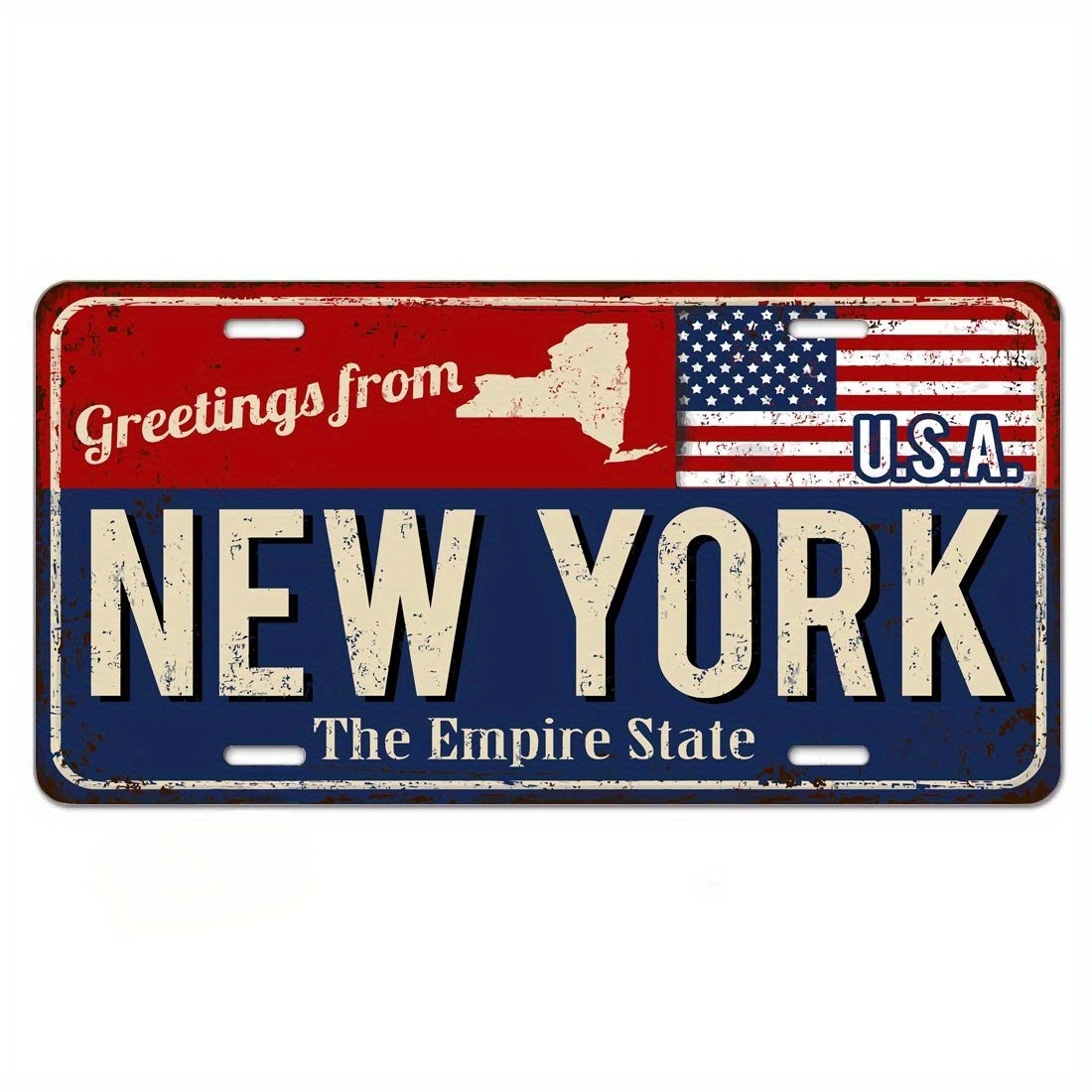 

Nouvelle plaque d'immatriculation vintage en métal rustique de l'Empire State de New York avec le drapeau américain, plaque d'immatriculation de vanité en aluminium, finition mate, 6x12 pouces