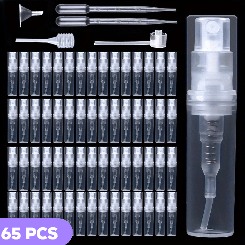 

65 Pcs Perfume Set, 2 Ml Mini Spray Bottle Plastic Perfume Bottle, Clear Perfume With Filling Tool For Easy Filling, Suitable For Travel, Camping And Outdoor Activities