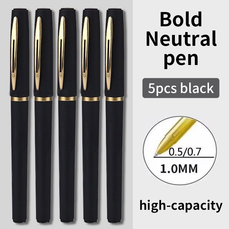 

5-pack Neutral Black Pens, High-capacity 0.5mm/0.7mm/1mm, Business And Correction Tools, Water-based Ink Ballpoint Pens For Office Supplies