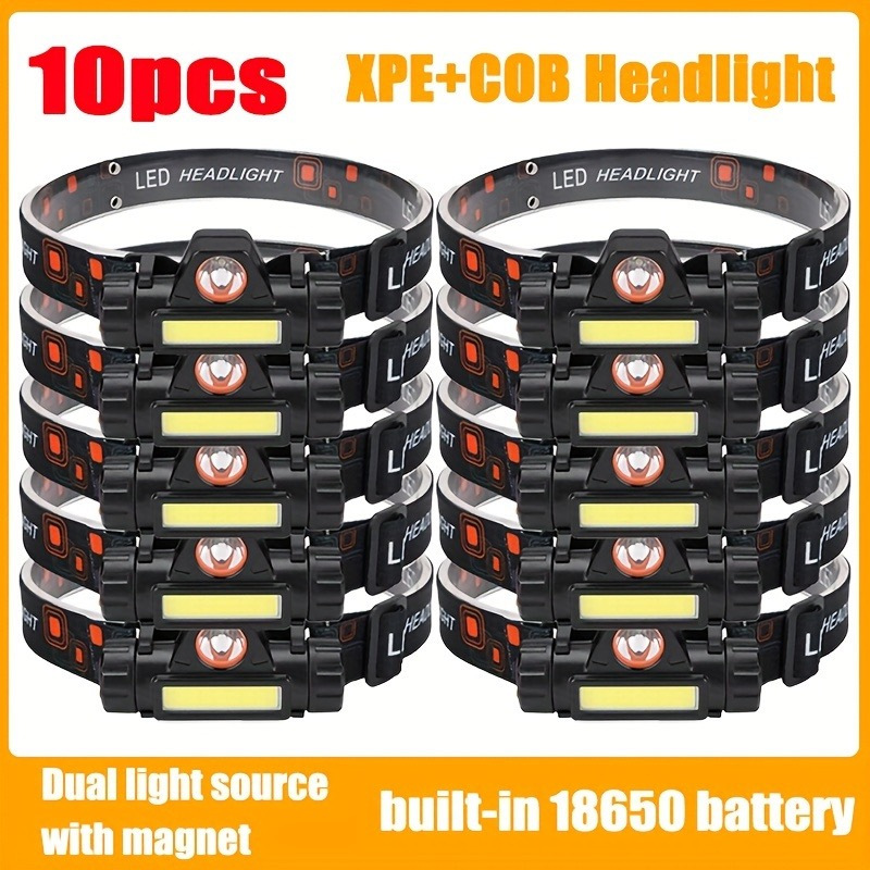 

10pcs Headlamp Rechargeable, High Light Led Headlamp, Suitable For Adult Use, Suitable For Camping, Mountaineering, Hiking, Fishing At Night Other Outdoor Activities