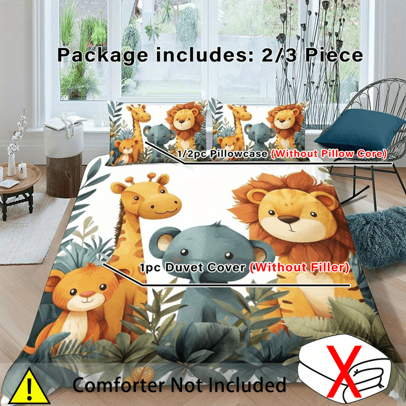 

Jungle Animals Of 2/3pcs Polyester Duvet Cover Set - Breathable, Soft & Bedding With Tropical Prints