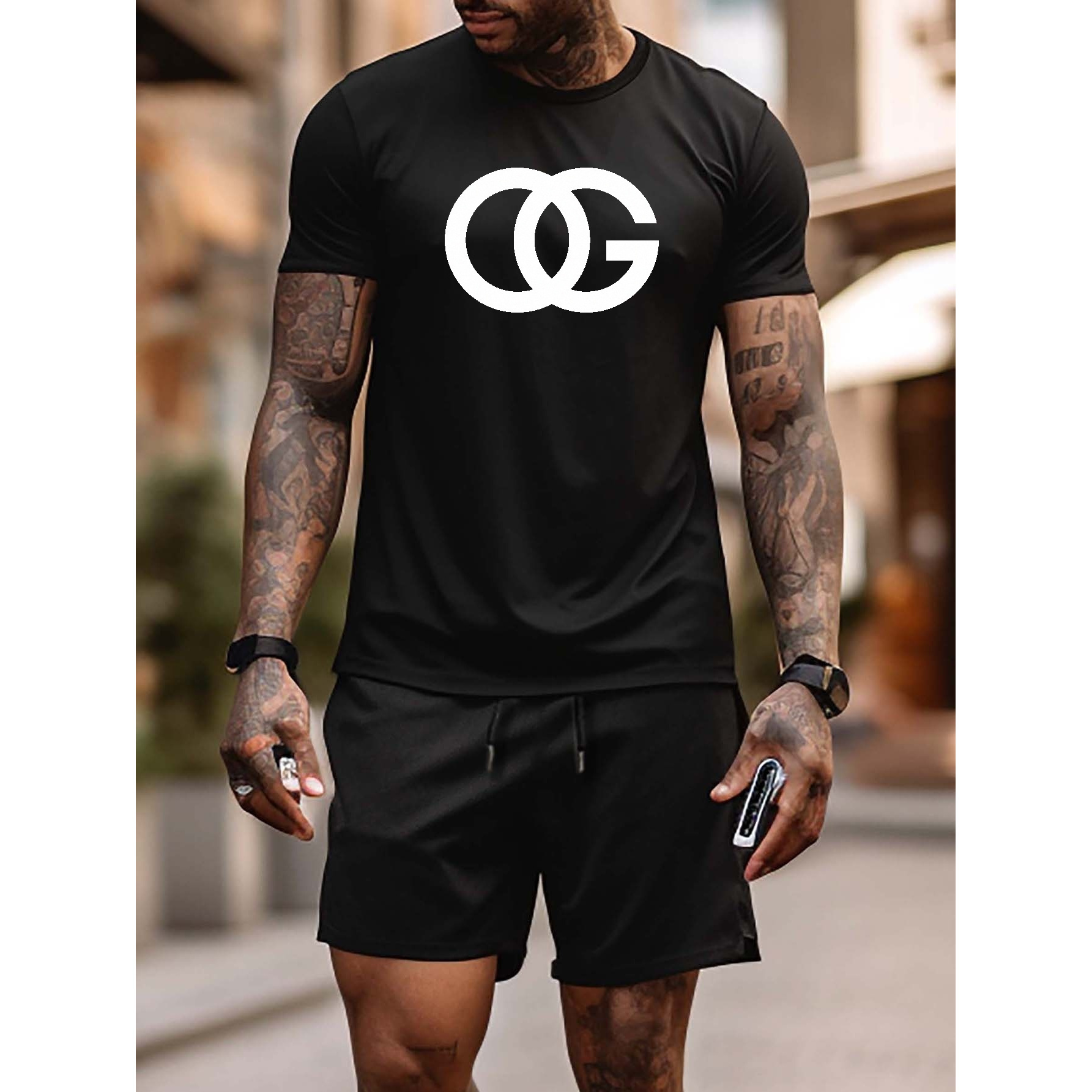 

1 Piece, 100% Cotton T-shirt, Plus Size Men's Clothing: "og" Letters And Graphics Printed T Short Sleeve T-shirt Shorts Suit Summer, Men's Clothing