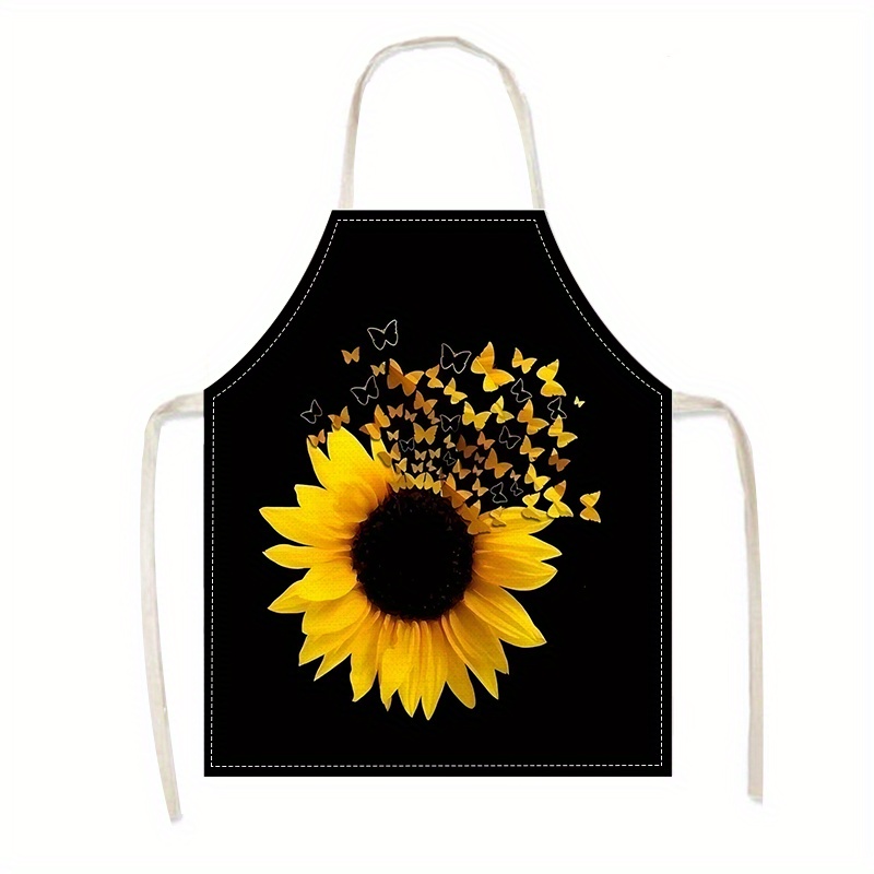 

Sunflower & Print Linen Apron - Stylish, Kitchen And Home Cleaning Apron For Cooking, Parties, And Holiday Decor