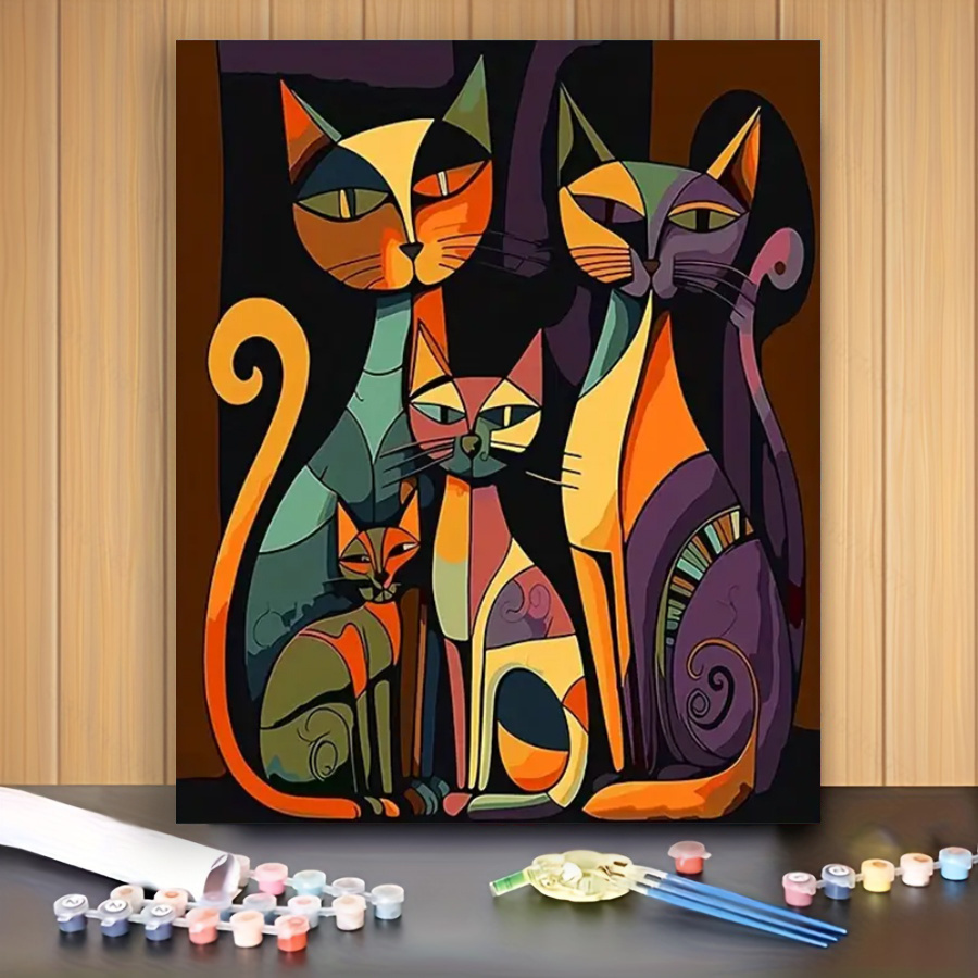 

Adult Digital Oil Painting Kit: 40x50cm/16x20inch Abstract Cat Art, Perfect Gift For Birthdays, Father's Day, Easter, Mother's Day, Or Family Gatherings - Includes Canvas And Paints