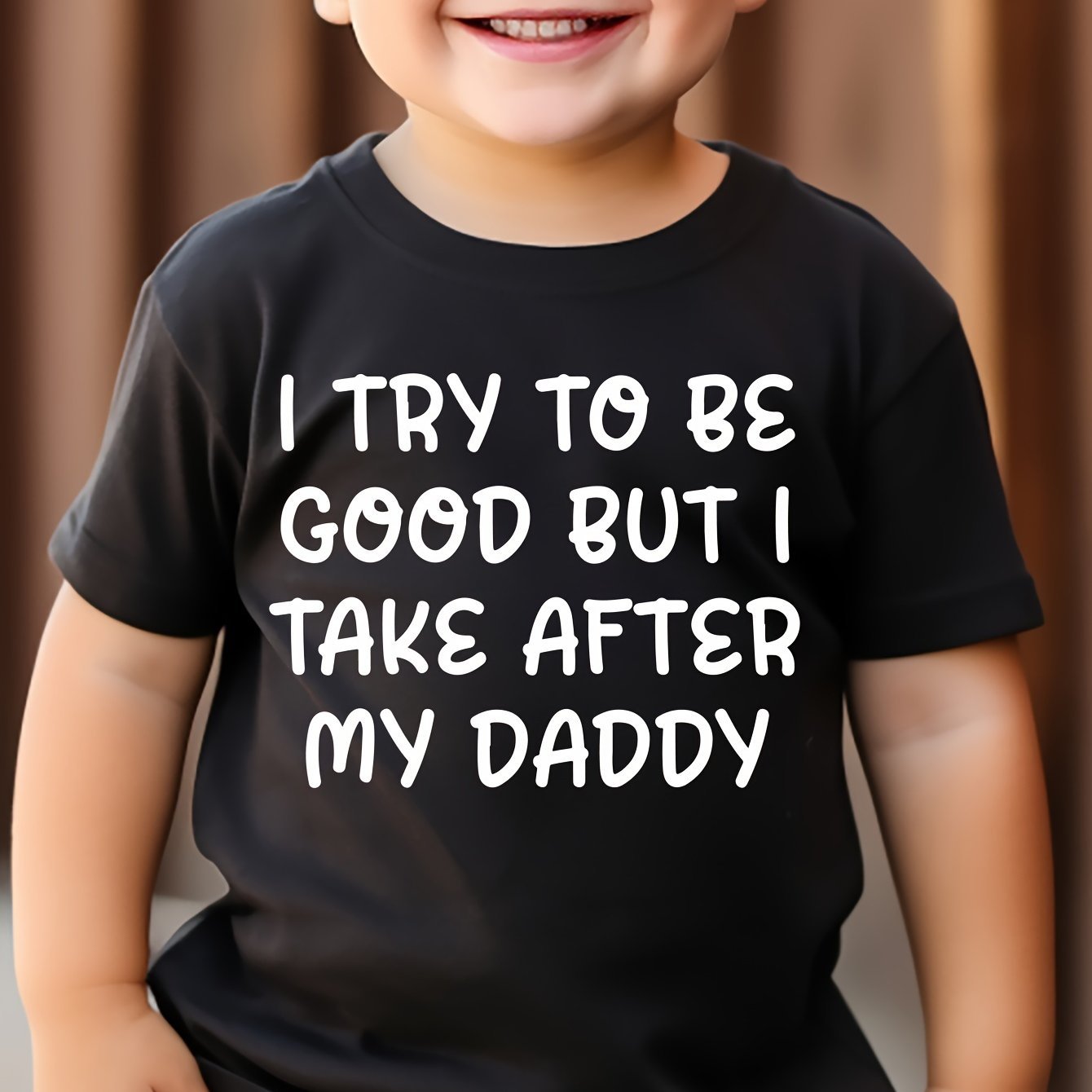 

I Try To Be Good But I Take After My Daddy Print Tee, Boys Comfy & Breathable Cotton T-shirt For Spring & Summer, Boys Clothing For Outdoor Activities, As Gifts