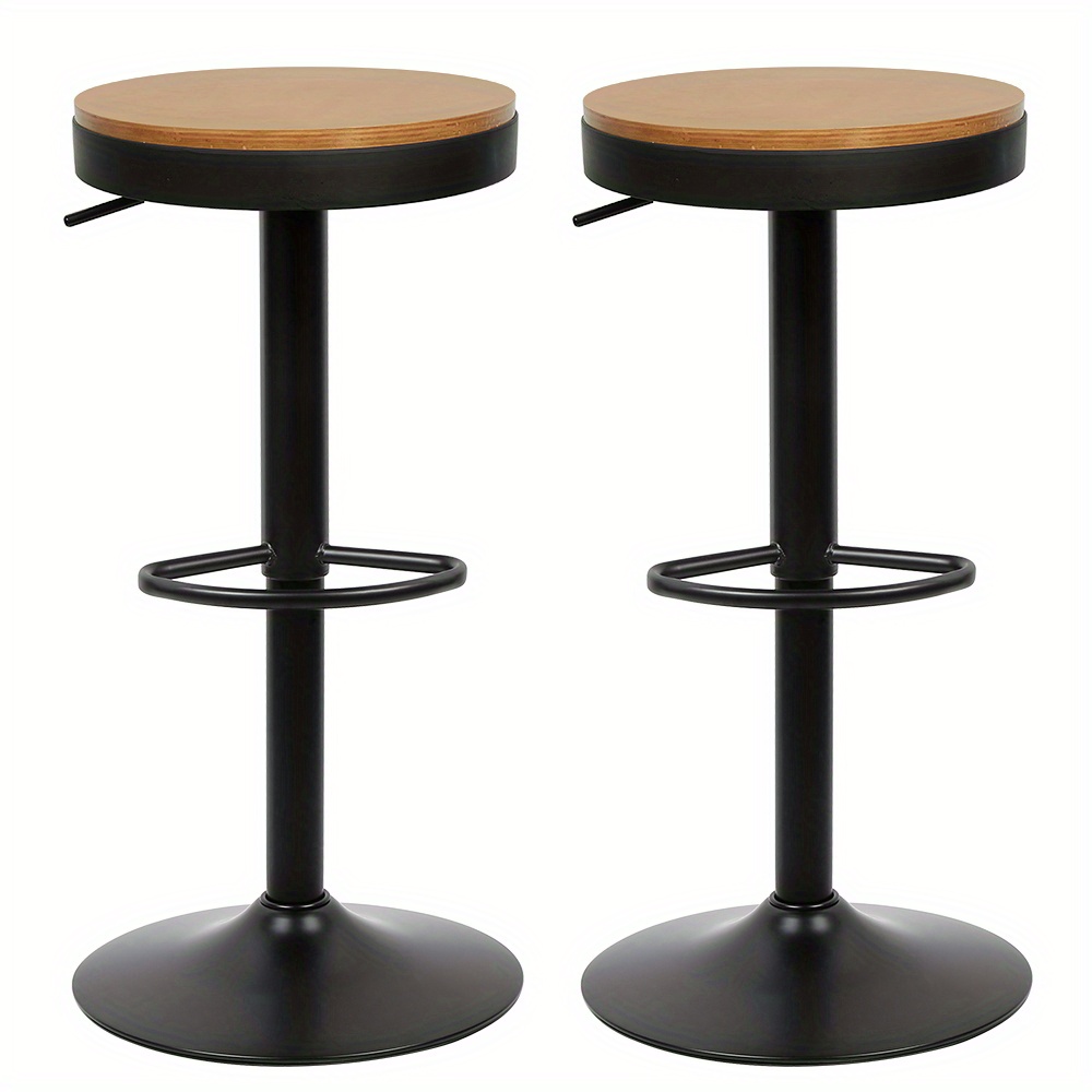 Set Of 2 Vintage Swivel Wooden Bar Stools, Height Adjustable Bar Stools, Wood, Suitable For Bars And Living Rooms, 36 X 36 X 55-75cm, Black And