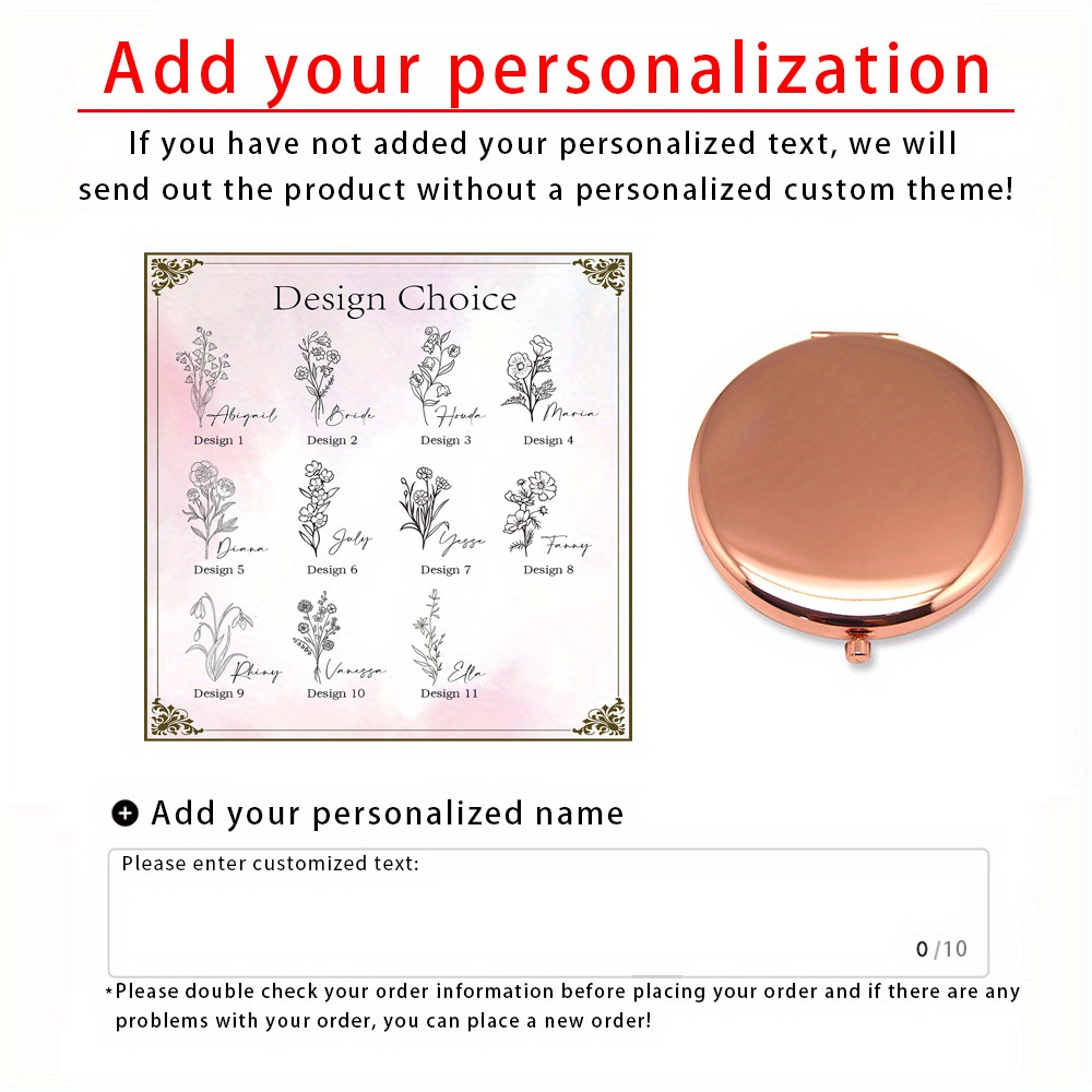 TEMU No Gift Box, Personalized Custom Small Mirrors, Christmas Gift, , Magnifying Compact Cosmetic Mirror, Personalized Pocket Makeup Mirror, Custom