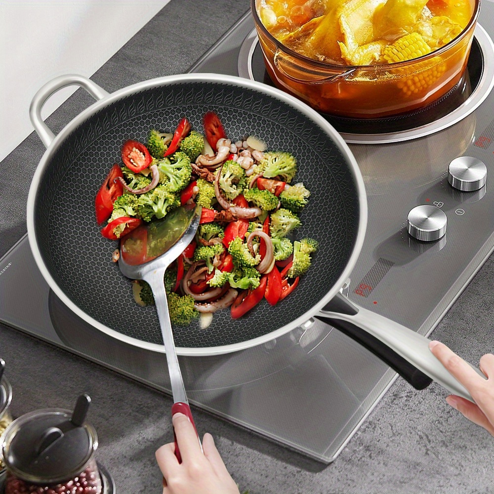 portable stainless steel wok 13 4inch with lid induction compatible ceramic halogen stove friendly ideal for   restaurant outdoor cooking details 9