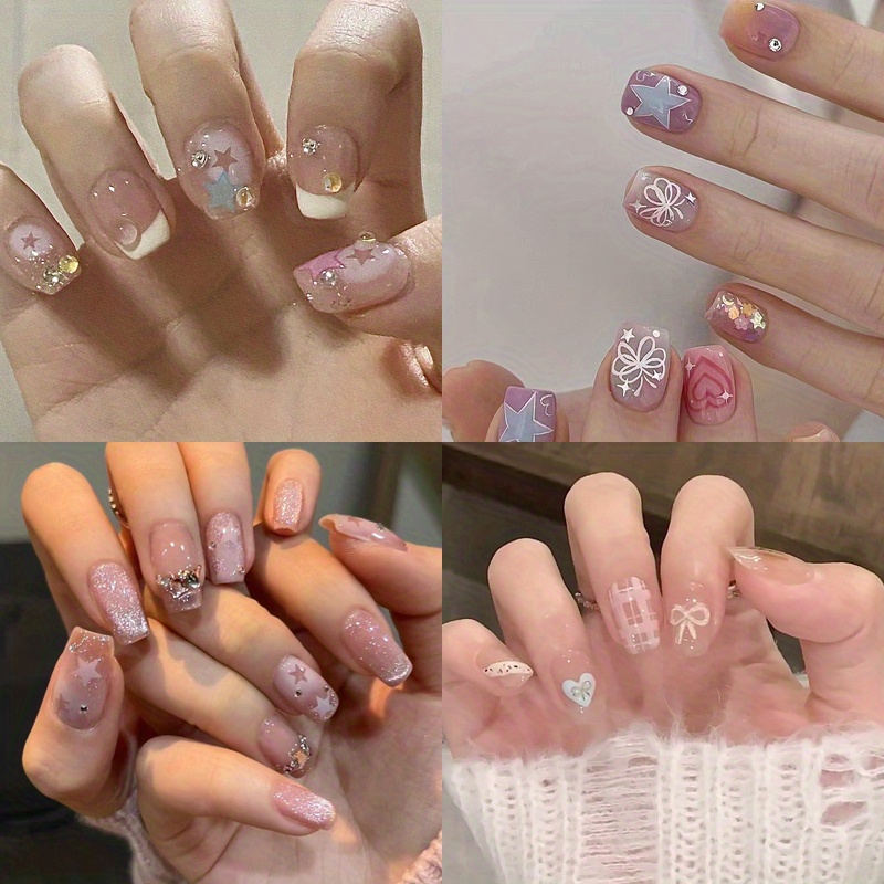 

96pcs (4pack) Press On Nails Short Square Fake Nails: Ilk White False Nail!with Flower Design - Extra Short Press-on Nails Full Cover Cute Floralsummer Spring Stick On Nails For Women Manicure