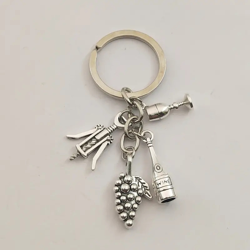 Four-section Chain Alloy Wine Glass Bottle Opener Keychain Red Wine Enthusiast Key Chain