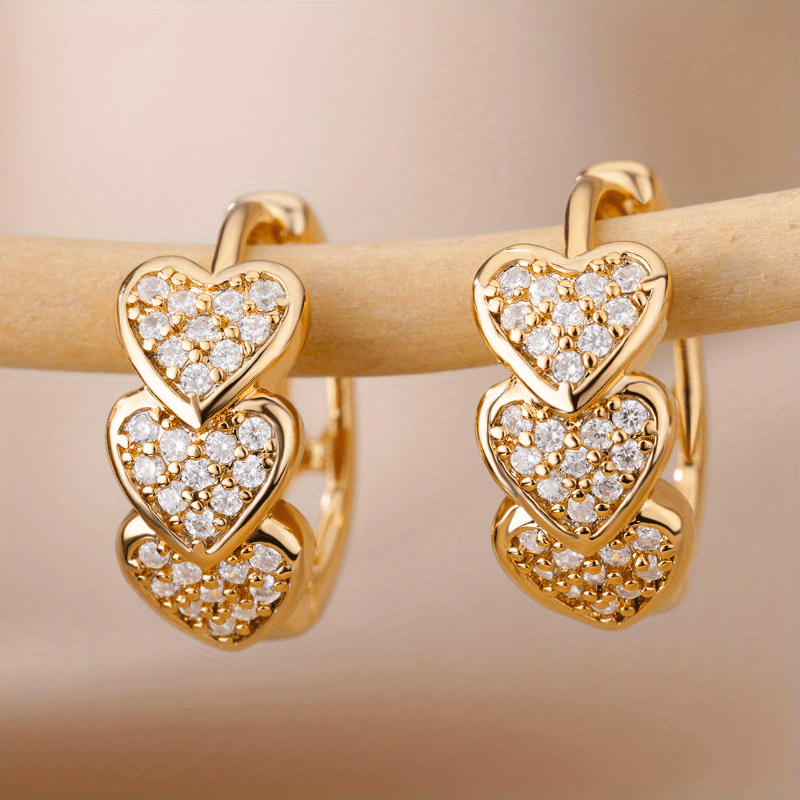 

Elegant Golden- Heart Hoop Earrings With Sparkling Zirconia - Hypoallergenic, Vintage- For & Gift-, Cute Earrings