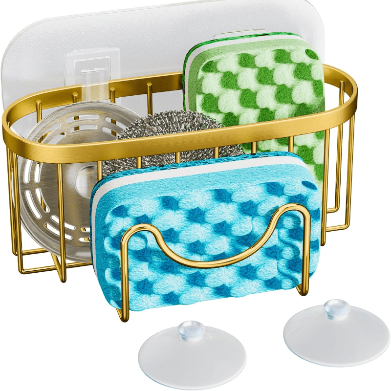 TEMU Multi-functional Sponge Draining Rack, Unique , 2 Mounting Kitchen Sink Organizer, Stainless Steel Sink Caddy For Sponges, Brushes, Sink Plugs