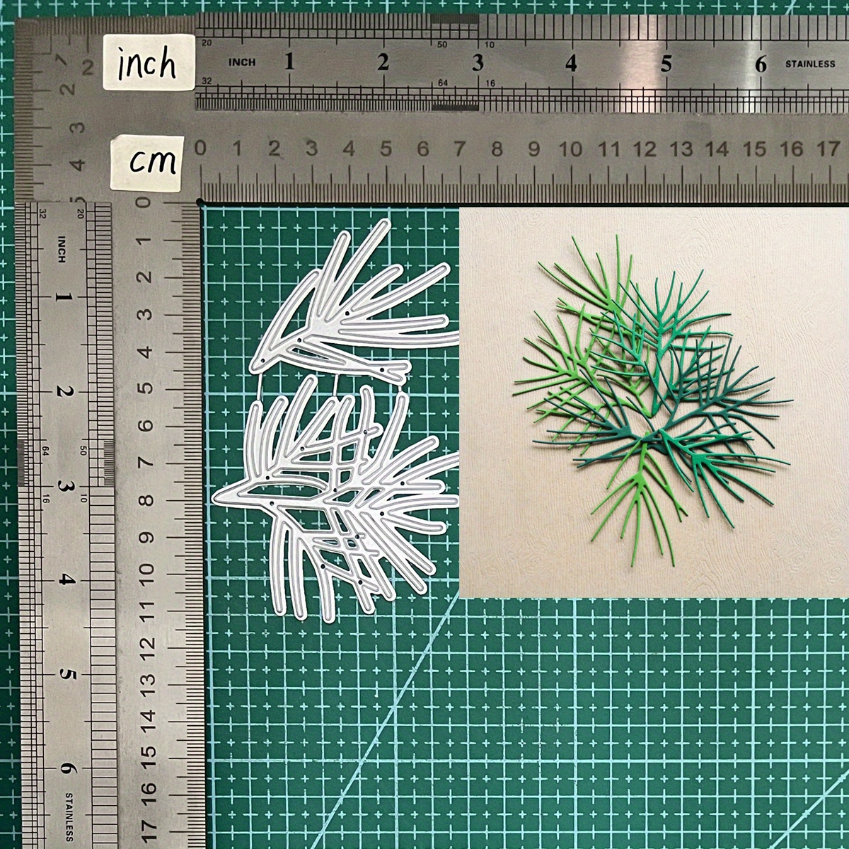 

1pc Pine Needle Branch Metal Cutting Die Cuts For Diy Scrapbooking, Card Making, Photo Album Decorative, Silver Grey Plant Theme Craft Die Cut