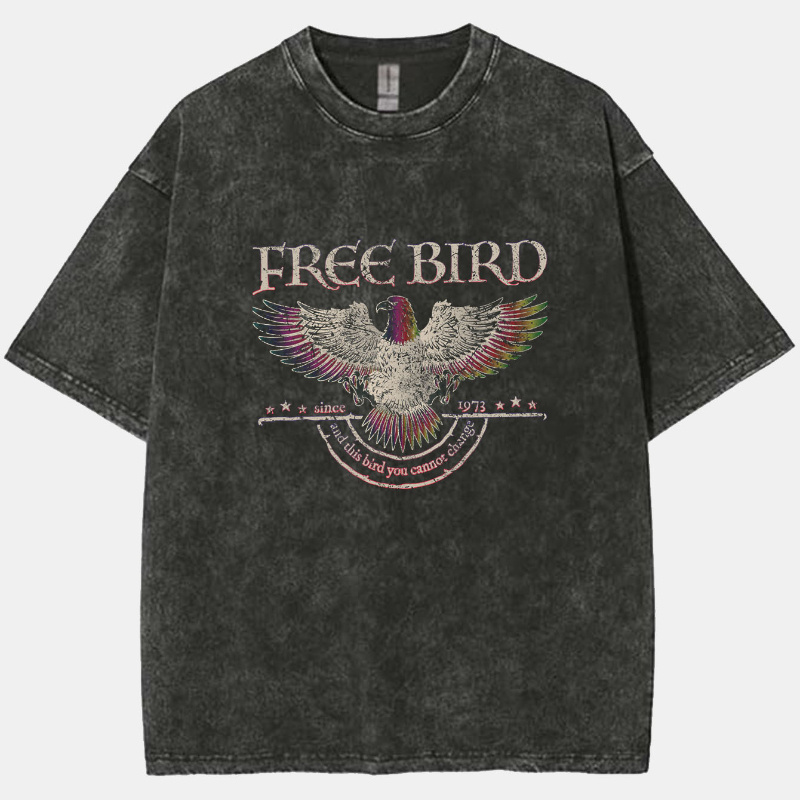 

Free Bird Print Men's Short Sleeve Crew Neck Cotton T-shirt, Breathable Lightweight Tee, Trendy Casual Summer Top