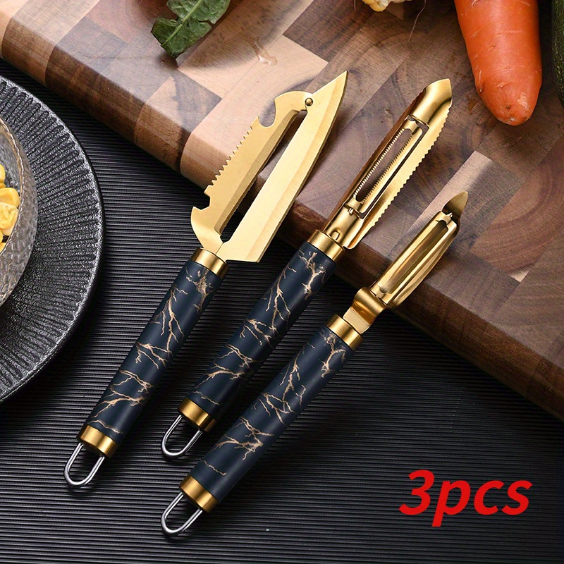 

3pcs Thickened Stainless Steel Peeler Without Hurting Hands, Fruit Peeler, Multifunctional , Melon, Fruit, Potato Peeler, Peeler