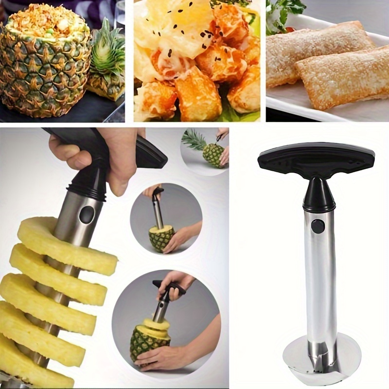 1pc Descorazonador y Cortador de Piña de Acero Inoxidable - Corte, Pelado y Extracción del Núcleo sin Esfuerzo con Cuchillas Afiladas, Mango Ergonómico - Herramienta de Cocina Segura para Frutas Frescas, Ensaladas, Batidos, Ingrediente de Batido | Descorazonador Eficiente | Material Seguro para Alimentos, Removedor de Núcleos de Piña