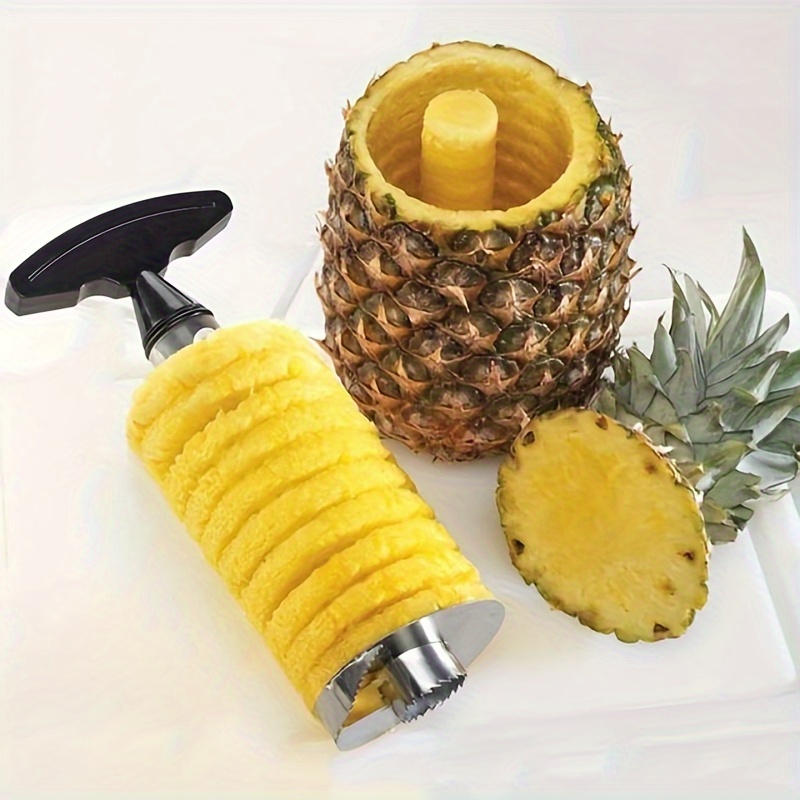 1pc Descorazonador y Cortador de Piña de Acero Inoxidable - Corte, Pelado y Extracción del Núcleo sin Esfuerzo con Cuchillas Afiladas, Mango Ergonómico - Herramienta de Cocina Segura para Frutas Frescas, Ensaladas, Batidos, Ingrediente de Batido | Descorazonador Eficiente | Material Seguro para Alimentos, Removedor de Núcleos de Piña