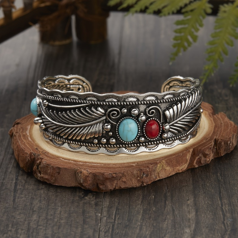 

Navajo Style Bracelet For Men And Women, Stainless Steel And Artificial Gemstone, Fashionable And Unique