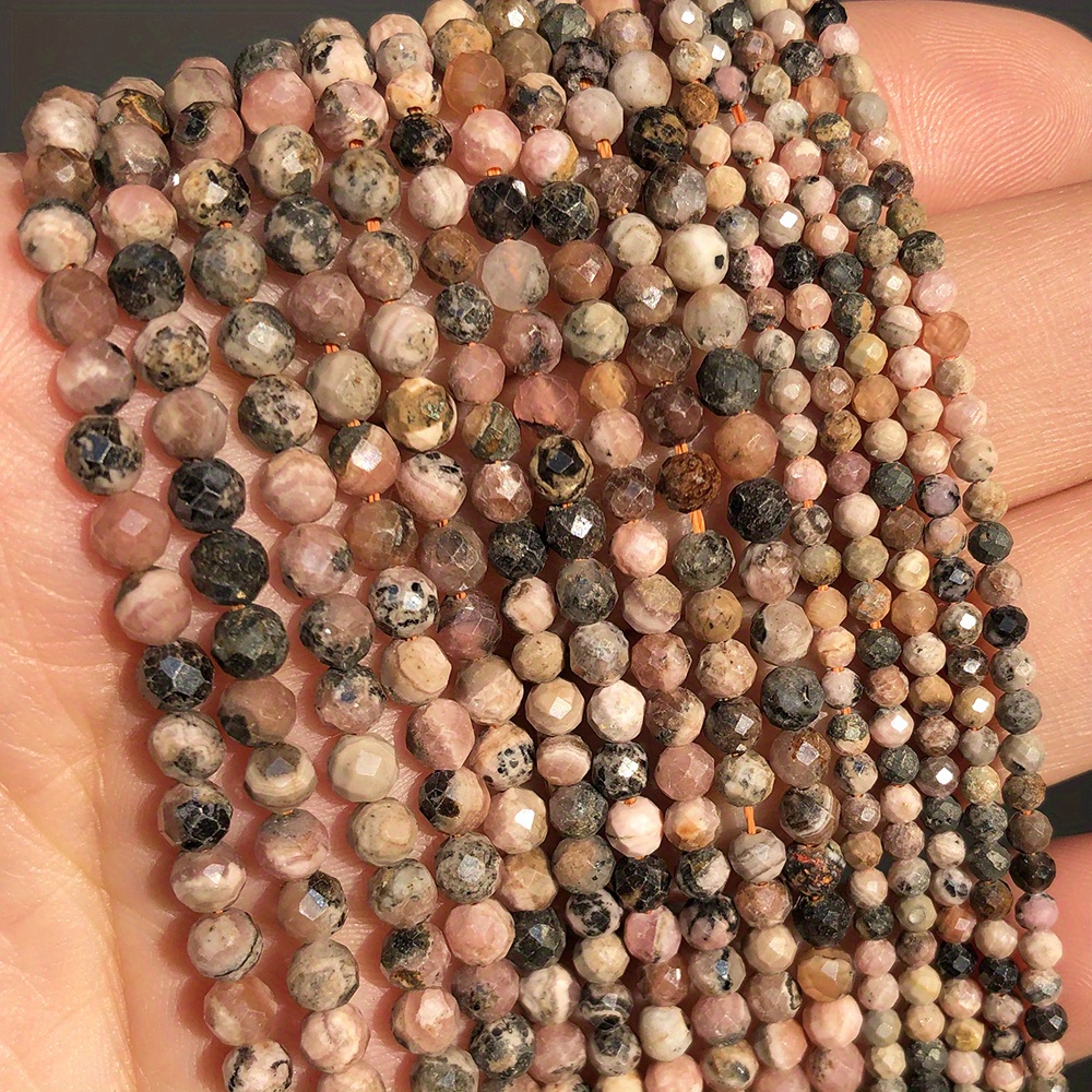 

170/110/91pcs Natural Faceted Rhodochrosite Gemstone Beads, 2/3/4mm Loose Beads For Jewelry Crafting, Durable Stone Beads For Diy Necklaces Earrings And Accessories