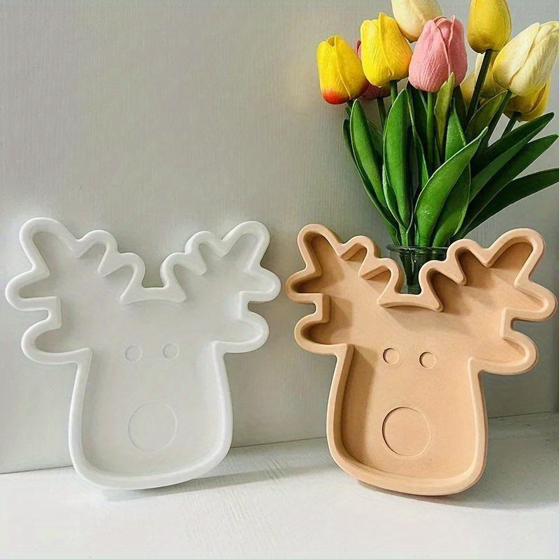 

Christmas Elk Silicone Mold For Diy Crafts - Cute Deer Head Nut Tray, Cement & Terrazzo Plate Casting Tool, Home Decor Clay Mold