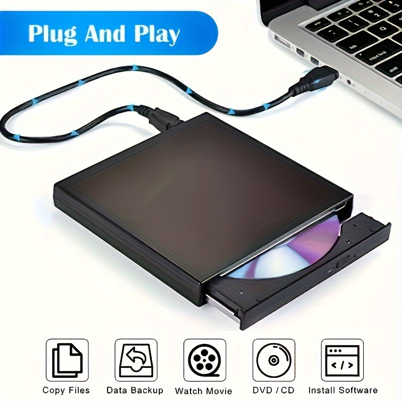 TEMU Portable Slim Usb 2.0 External Cd/dvd Drive - , No Installation Needed, Burn Cds/dvds, & Video, Compatible With /8.1/7/xp/vista, & Pcs,