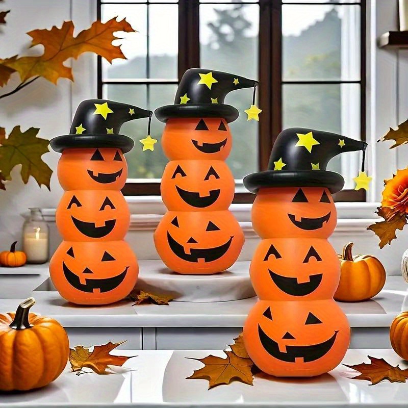 

Inflatable Pumpkin Stack With Hat - 1pc Pvc Jack-o-lantern Tower For Festival, Yard Party Decor, Freestanding Indoor/outdoor Festive Display - Suitable For Ages 14+