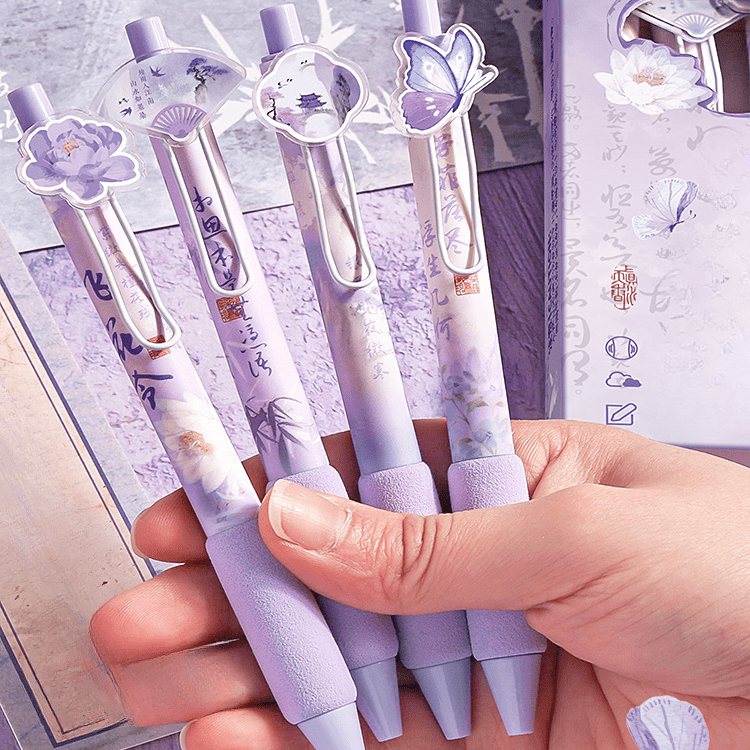 4pcs Retractable Gel Pens, Quick Dry Ink Pens Fine Point Black  Aesthetic Smooth Writing Pen for Journaling Note Drawing (Purple)