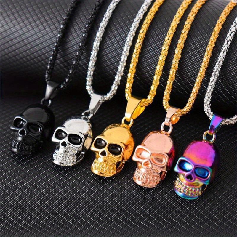 

5pcs Multi Colored Skull Pendant Necklace Sets, Charm Friendship Skull Necklace, Gothic Punk Necklace, Personalized Skeleton Head Necklace, Ideal Festival Gift For Men Teen Boy