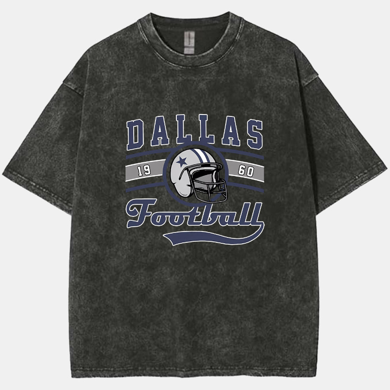 

Dallas Football Print Vintage Acid Washed Cotton T-shirt For Men, Suitable For Summer