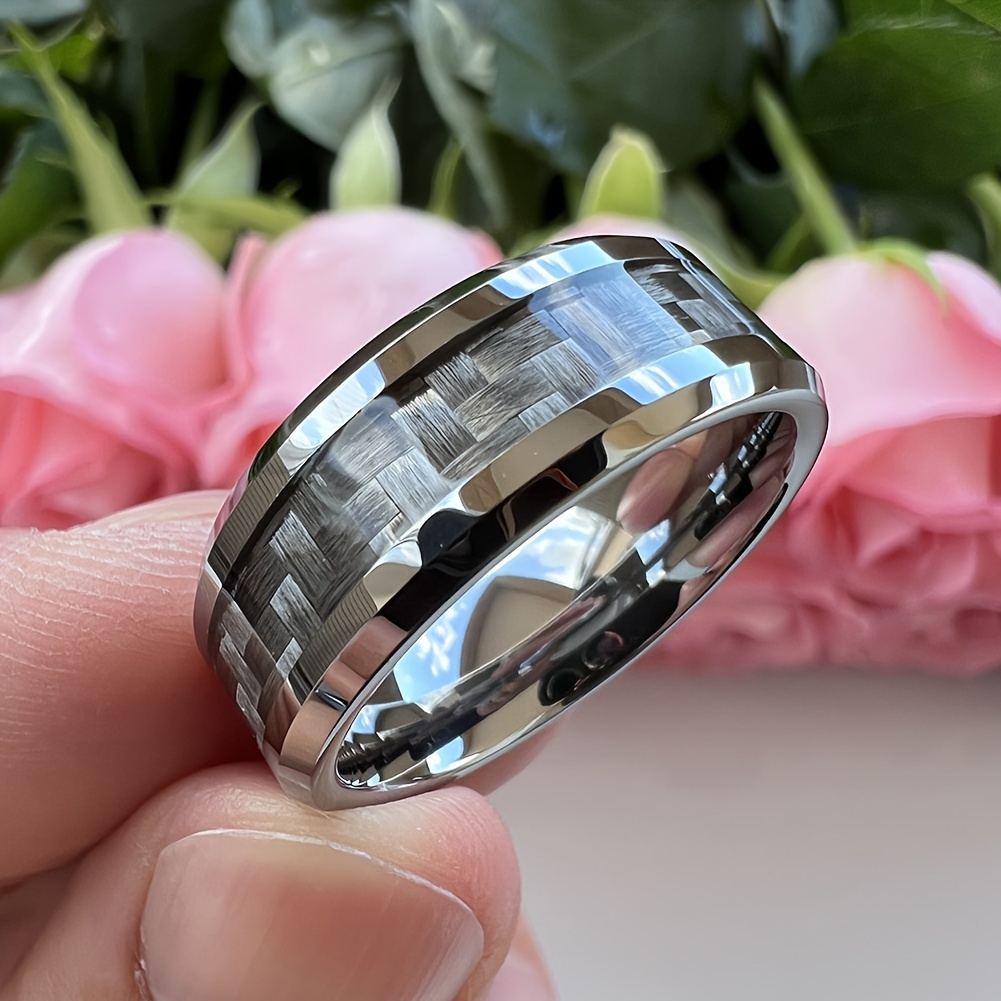 

1pc Fashionable Gray 8mm Tungsten Steel Ring, Suitable For Both Men And Women, Valentine's Day Gift