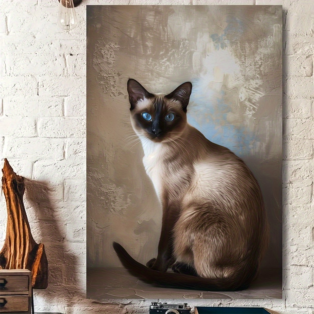 

1pc Framed Siamese Cat Canvas Print, Unframed Wall Art For Living Room, Bedroom, Modern Light , Sleek Feline Portrait, Home & Studio Artwork