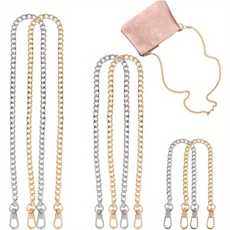 

Pack Of 6 Bag Chains, 30/ 60/ 120 Cm Metal Bags Chain Silver And Gold, Chain For Handbag With Twist Clasps, Flat Chain Shoulder Strap For Handbags, Shoulder Bag, Purse