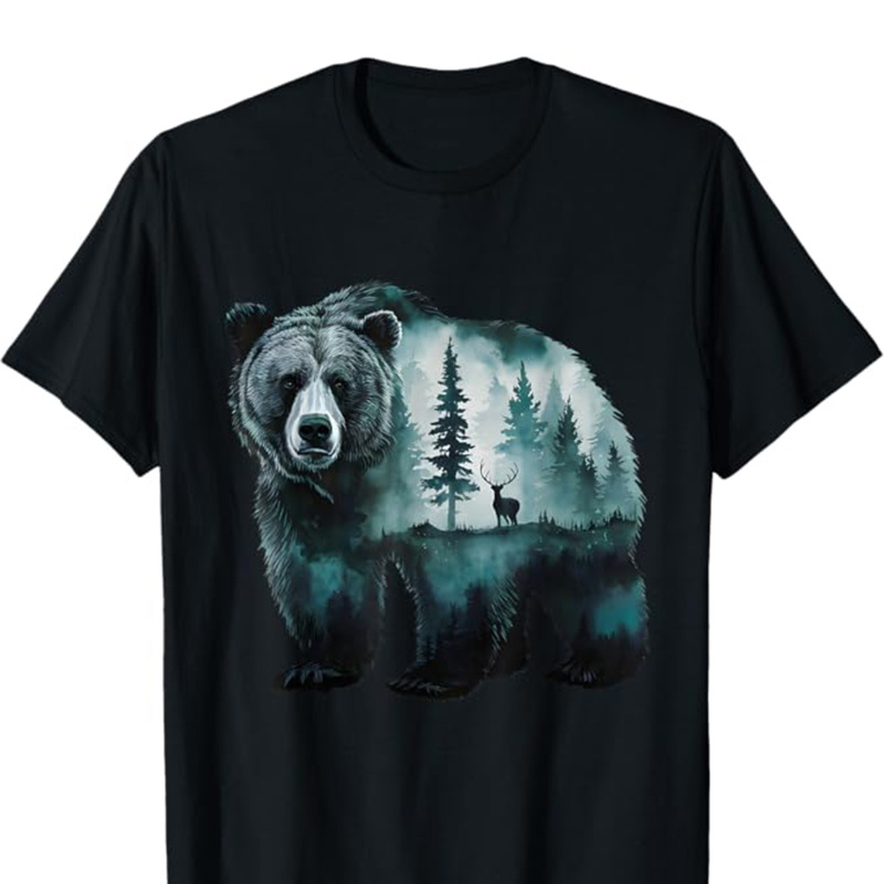 

Bear Print Men's Cotton Casual T-shirt, Short Sleeve Crew Neck Top, Men's Clothing