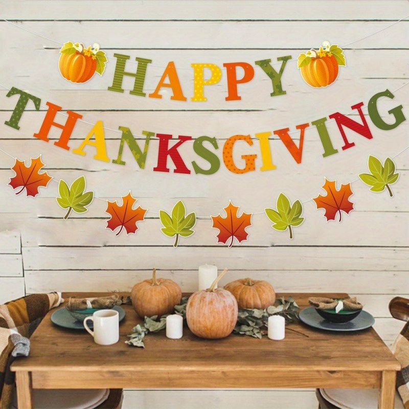 

3pcs Thanksgiving Party Decor Set - Fall Maple & Pumpkin Banners, No Power Needed, For Autumn Celebrations