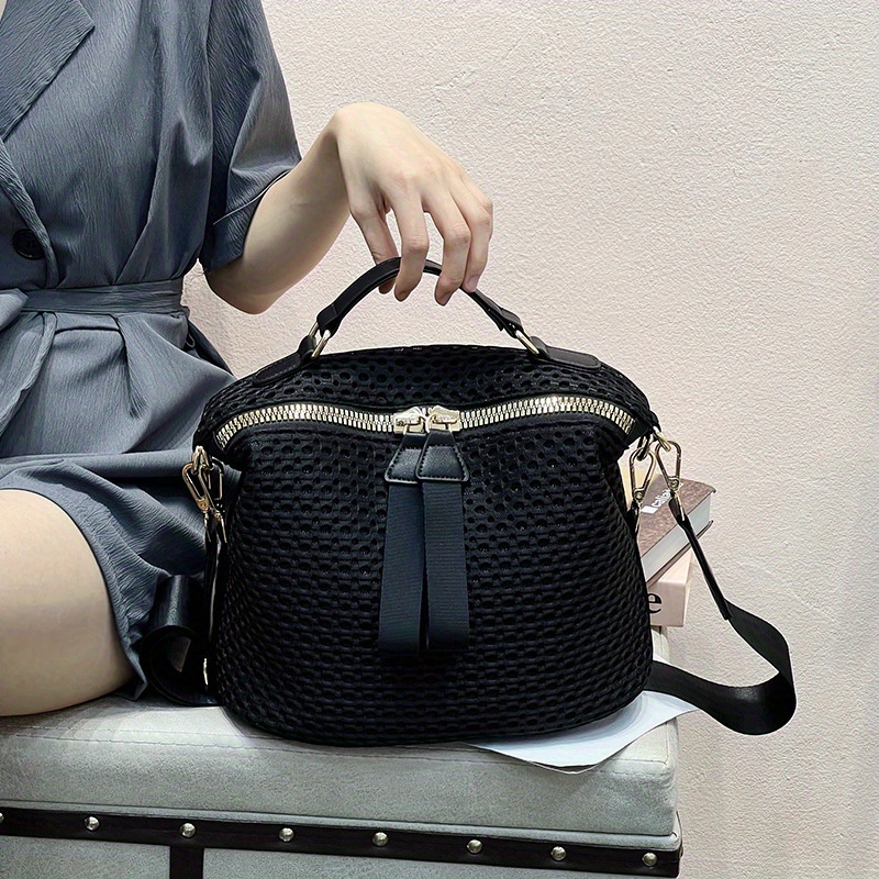 

Sac à bandoulière décontracté en nylon noir pour femme avec bandoulière amovible, grande , sac à main souple et portable, doublure en polyester, fermeture à glissière, lavable à - Fabriqué à Guangzhou