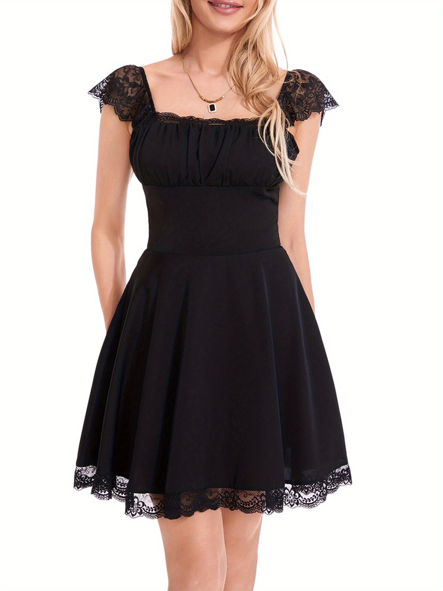 womens vintage a line dress short sleeve ruched bust solid - Temu