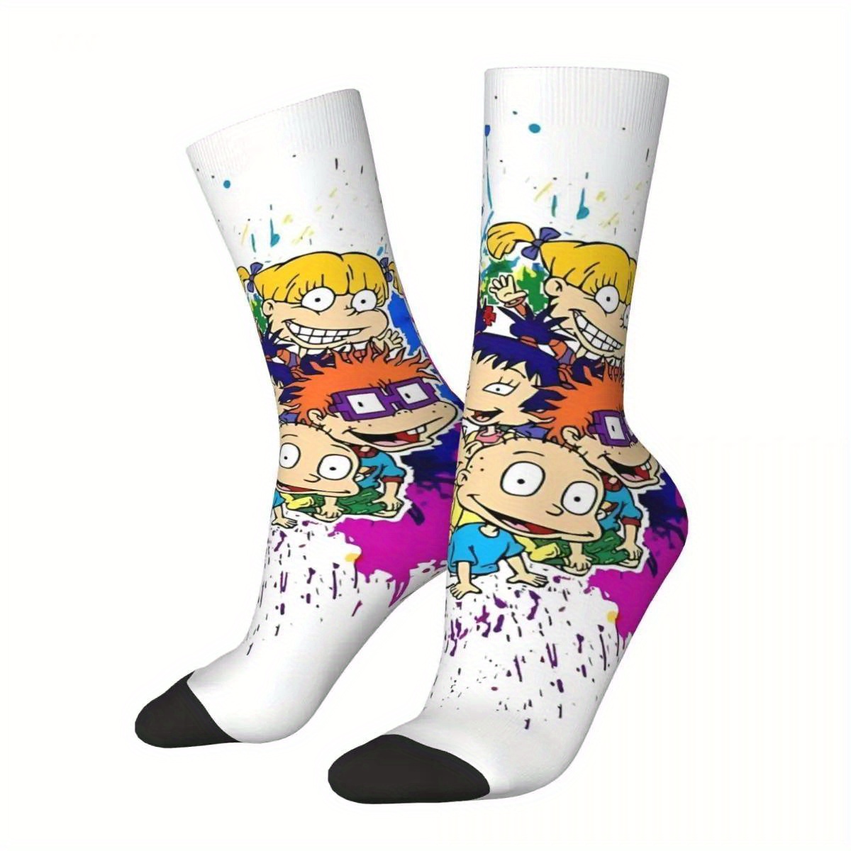 

Cartoon Novelty Men's Crew-length Woven Polyester Footwear With - 95% Polyester, 5% Elastane, Hand Washable - Vibrant ( Fits Most)