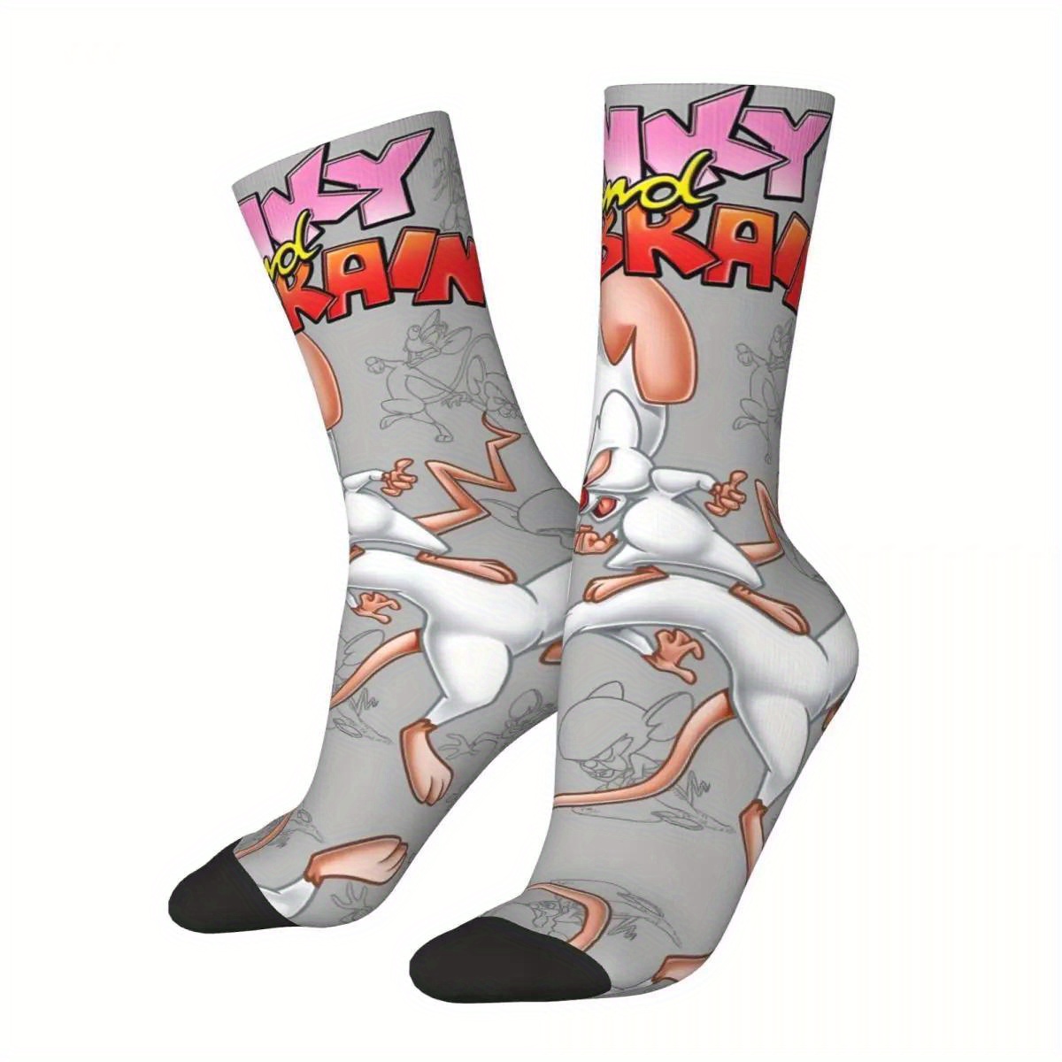 TEMU Men's Woven Polyester Novelty Crew Footwear With Crazy Rat Print, 95% Polyester 5% Elastane, Hand Washable - Fits Most