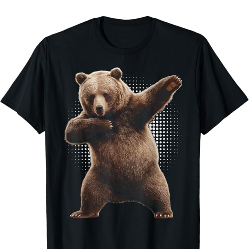 

Bear Print Men's Cotton Casual T-shirt, Short Sleeve Crew Neck Top, Men's Clothing