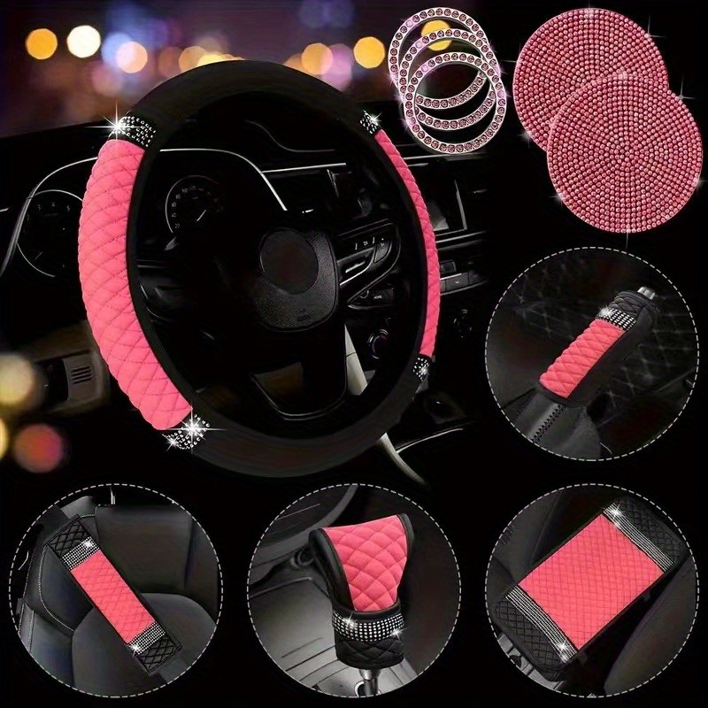 

10pcs Diamond Pu Car Accessories Set Including Steering , Armrest Pad, Diamond Pu Shoulder Pad For Women, Car Decoration