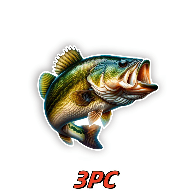 

3-pack Bass Fish Vinyl Decals For Truck Windows, Laptops | Matte Fishing Sticker | Irregular Shaped, Self-adhesive, Single Use | Glass & Compatible