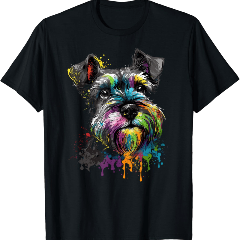 

Mini Miniature Schnauzer Face Colorful Dog Art Black T-shirt